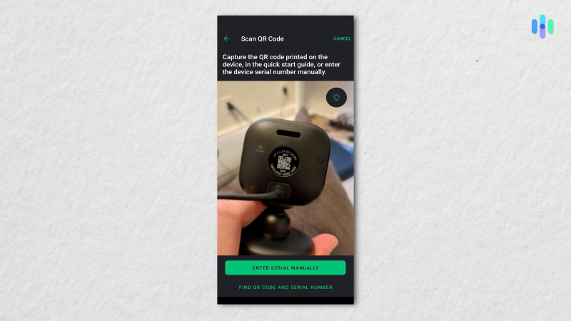Blink Mini 2 installation in app Setting up the Blink Mini 2 by scanning its QR code with the Blink app
