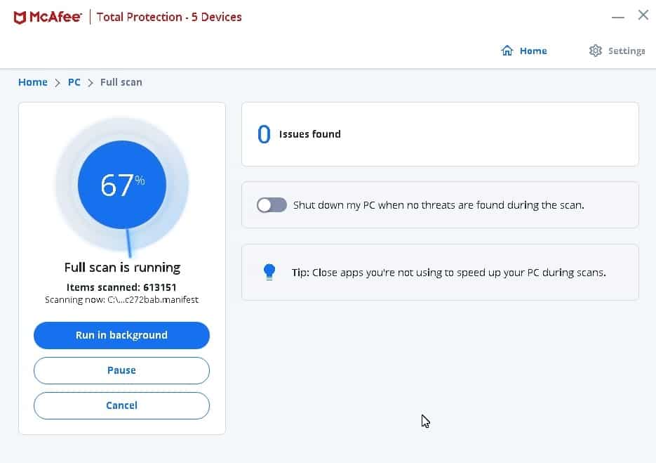 McAfee Full Scan In Progress McAfee Full Scan In Progress
