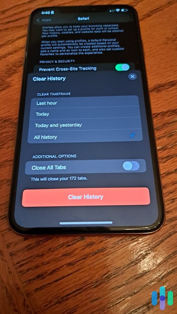 When deleting cookies on our iPhone, we always clear our full history instead of just the past hour or day. When deleting cookies on our iPhone, we always clear our full history instead of just the past hour or day.