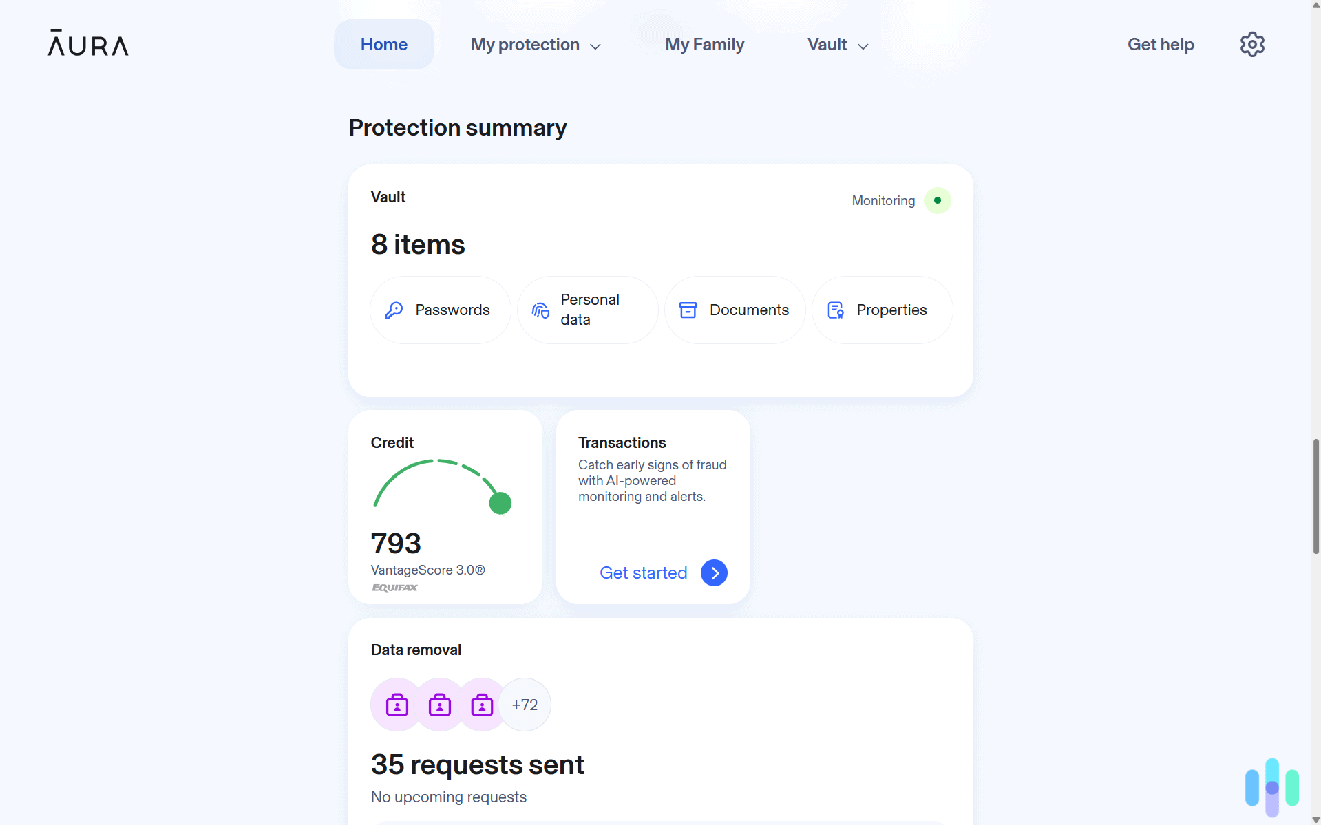 Aura monitored eight items, such as our SSN, in our vault, alerting us if they found any item in a data leak Aura monitored eight items, such as our SSN, in our vault, alerting us if they found any item in a data leak
