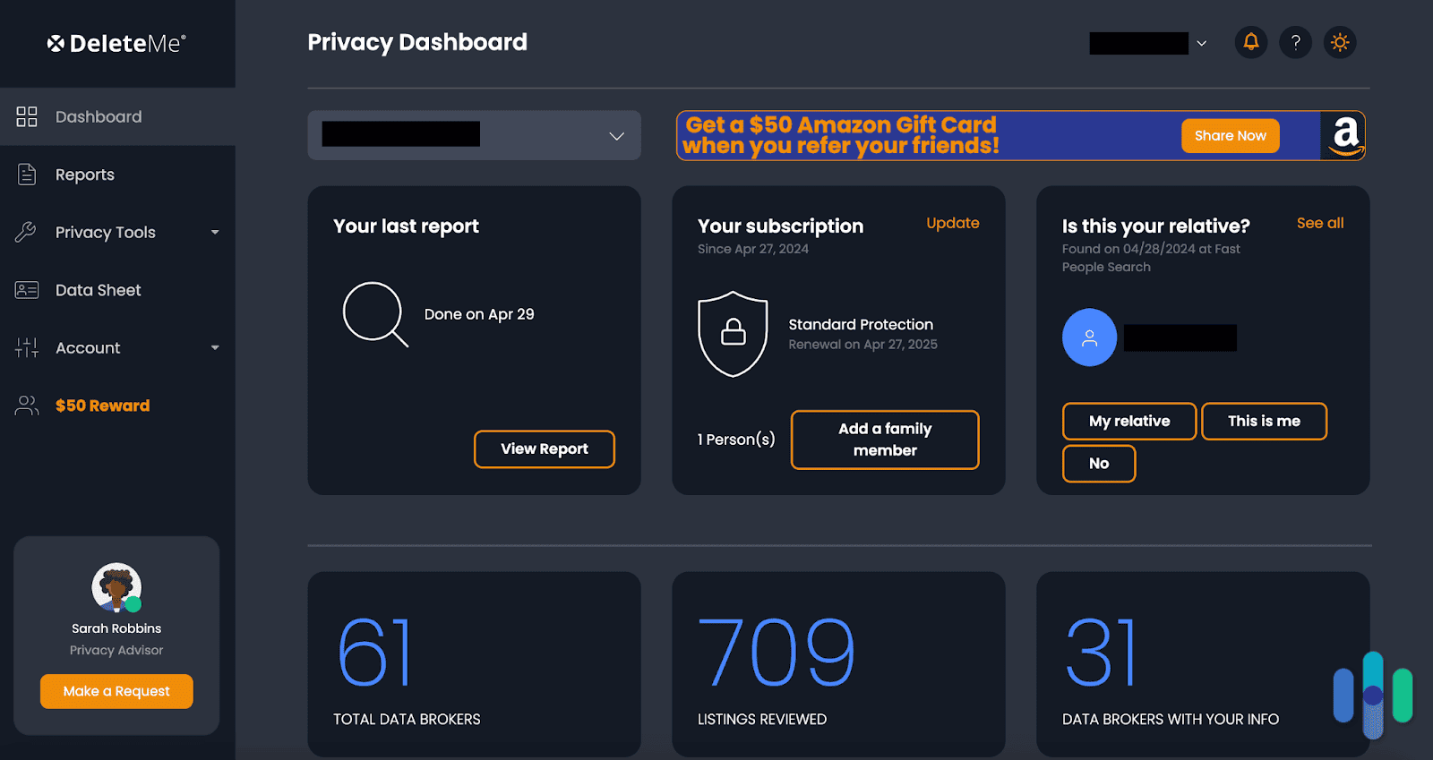 DeleteMe dashboard DeleteMe dashboard