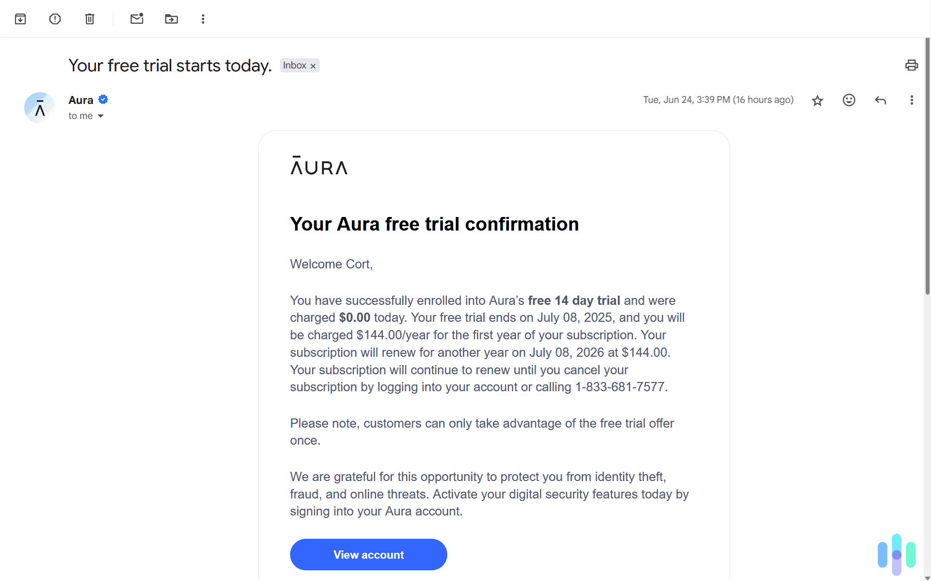 Aura gave us a 14-day free trial, more than enough time to try out the service. Aura gave us a 14-day free trial, more than enough time to try out the service.