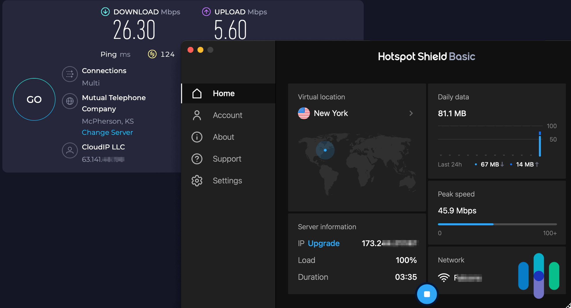 One of our speed tests with Hotspot Shield (free) was a little sluggish. One of our speed tests with Hotspot Shield (free) was a little sluggish.
