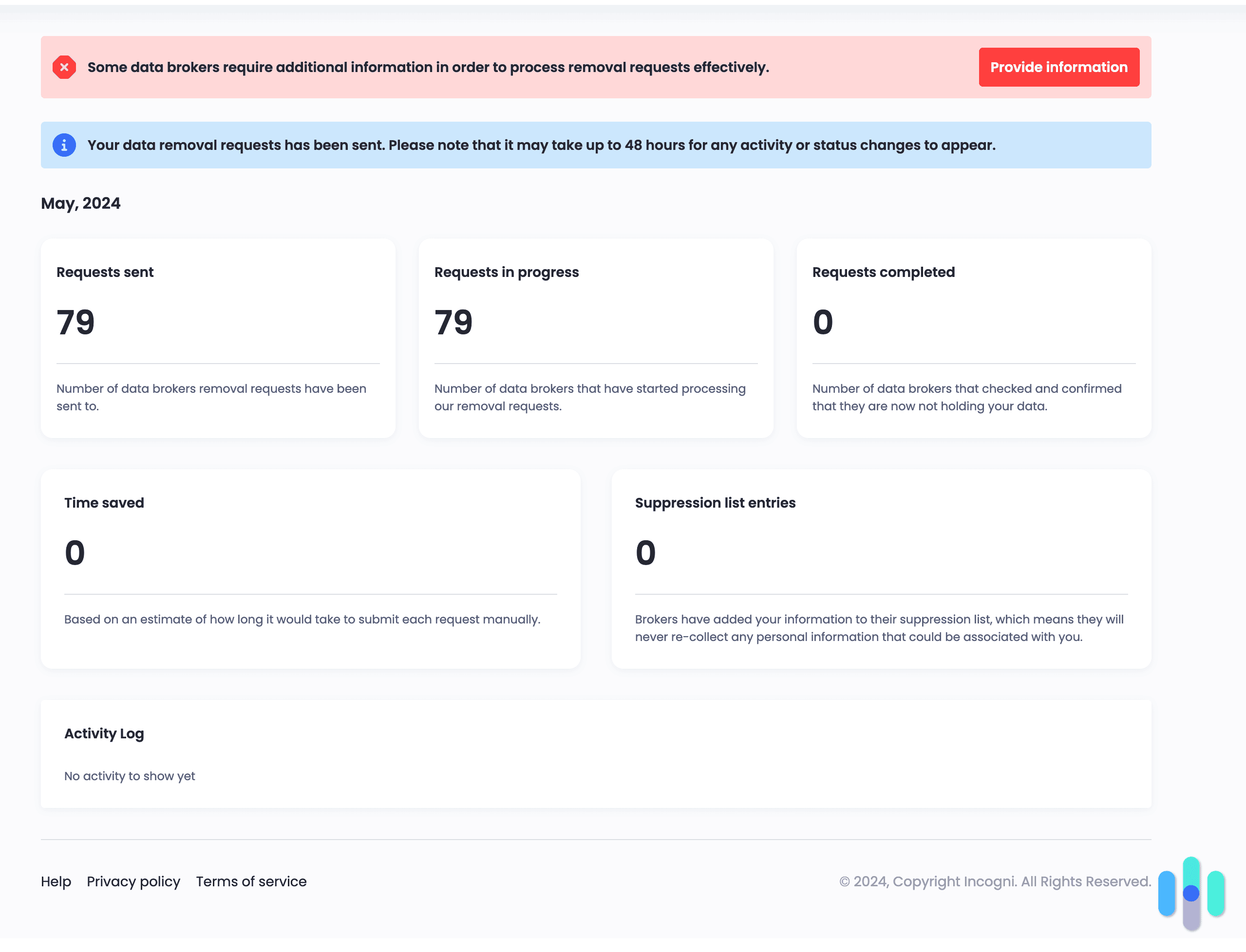 Incogni’s simple dashboard. Incogni’s simple dashboard.