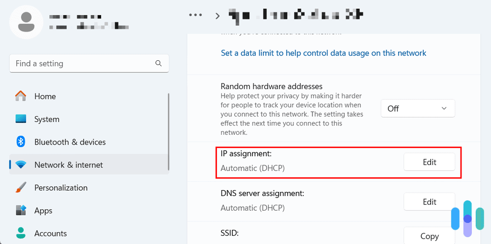 IP assignment settings on Windows IP assignment settings on Windows