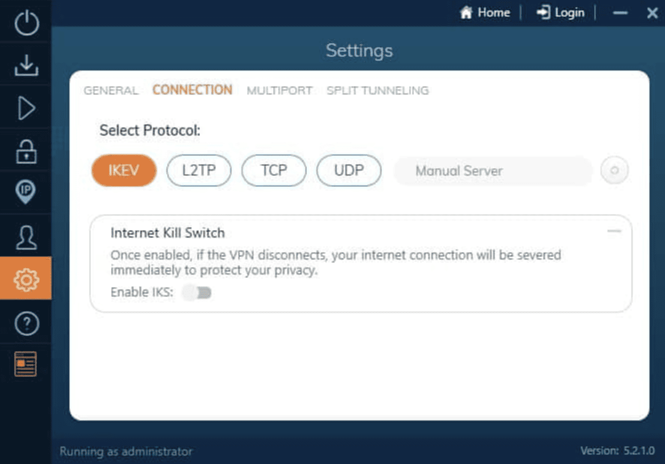 Ivacy’s kill switch and protocol selection screen Ivacy's kill switch and protocol selection screen