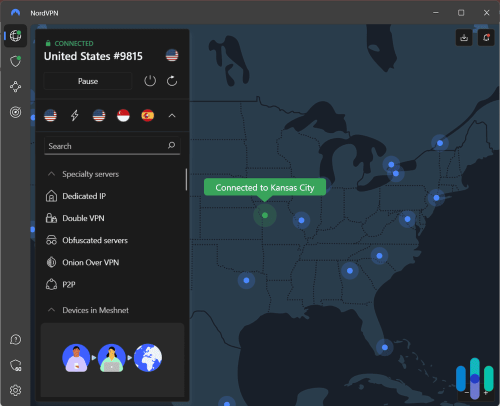NordVPN connected to Kansas City NordVPN connected to Kansas City
