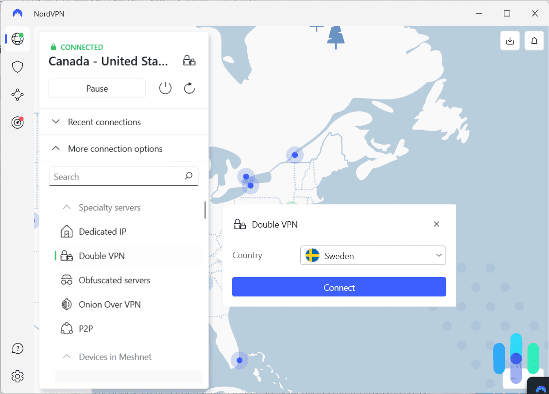 NordVPN’s Double VPN feature NordVPN's Double VPN feature