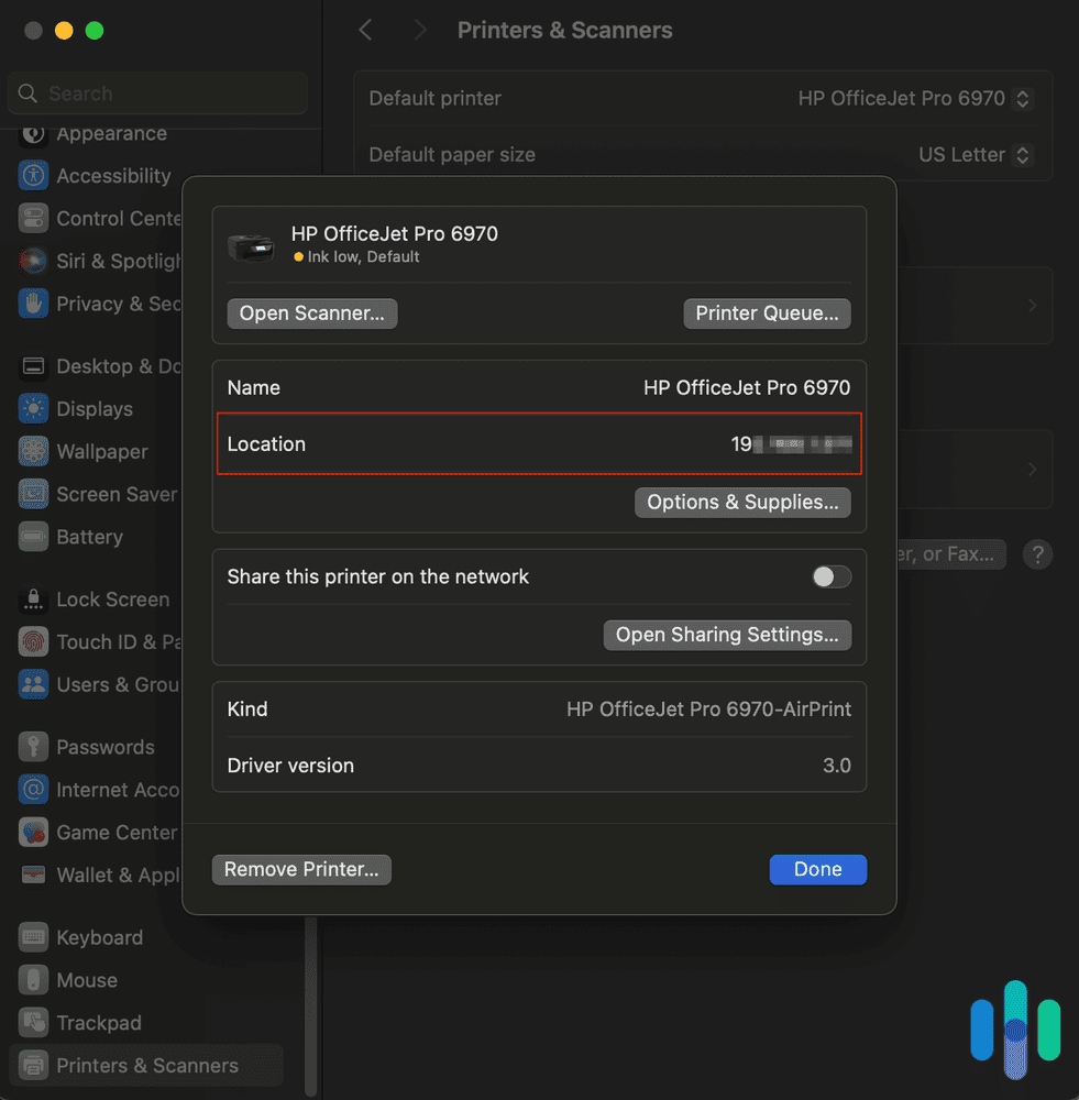 Printer IP address location on Mac Printer IP address location on Mac