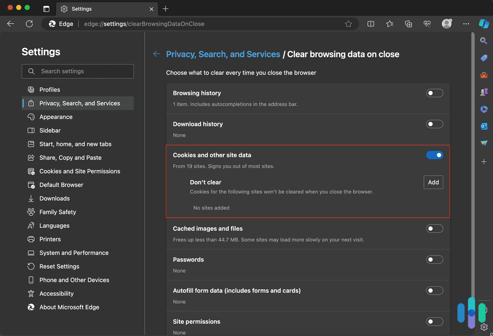 Cookies and other site data location on Edge Cookies and other site data location on Edge