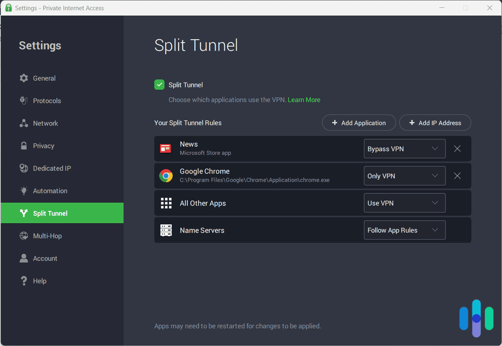 Private Internet Access app with advanced customizations Private Internet Access app with advanced customizations
