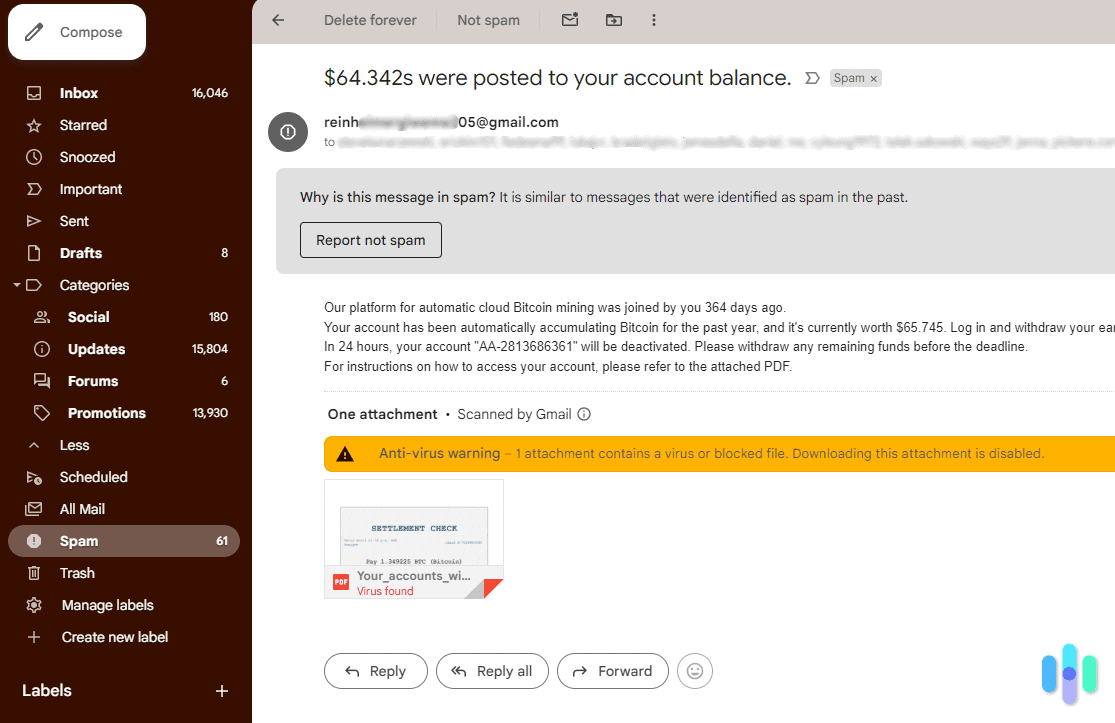 Email in the spam folder Email in the spam folder