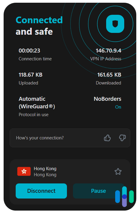 Surfshark connected to Hong Kong with NoBorders Mode Surfshark connected to Hong Kong with NoBorders Mode