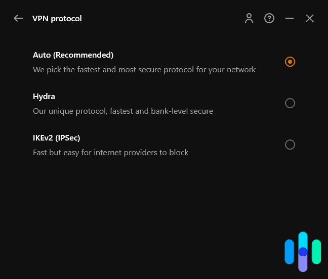 UltraVPN lets you choose between Hydra or IKEv2 UltraVPN lets you choose between Hydra or IKEv2
